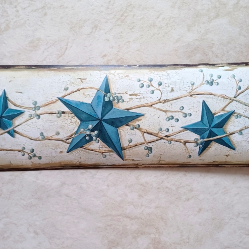 RESERVED Wallpaper Border Blue Heritage Tin Barn Star 3 ROLLS